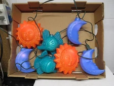 VTG 7 Sun, Moon, & Tropical Fish Blow Mold Patio RV Camping Patio Light String