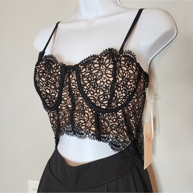 NWT Blashe Sz Medium Wide Leg Lace Cutout Pleated Black Nude Sleeveless Jumpsuit