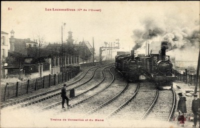 Ak Les Locomotives, Cie de l Ouest, Trains de Versailles und Le Mans - 10851320