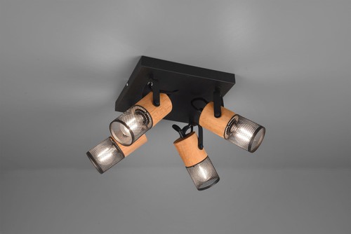 Deckenstrahler verstellbar Büro Holz Metall Schwarz E14 B:22 cm Wohnzimmer Spot - Bild 2 von 3