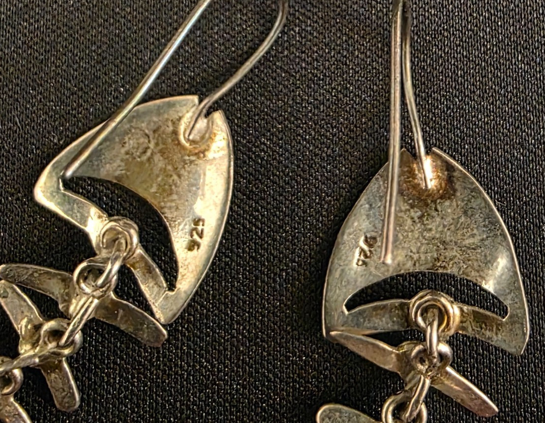 VTG Fish bones skeleton dangle drop sterling silv… - image 5