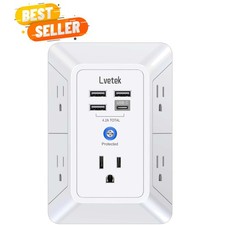 5 Outlet Extender Multi Plug Wall Outlets with 4 USB Charging Ports 1 USB C O...