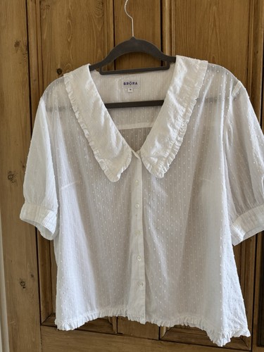 Chemisier Brora En Soie 100% Blanc - Taille UK 18 (2XL) - Occasion En Parfait état