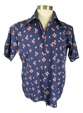 Arrow Vtg 70s Mens Blue Geometric Ultressa Poly Disco Shirt L