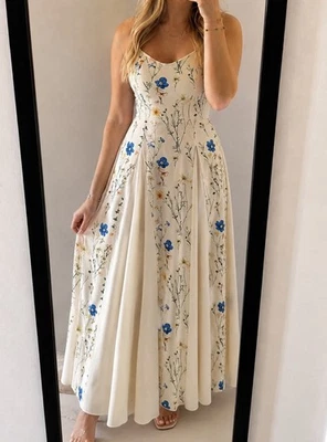 Robe maxi femme ivoire floral col cœur bretelles sans manches S - Photo 1/4