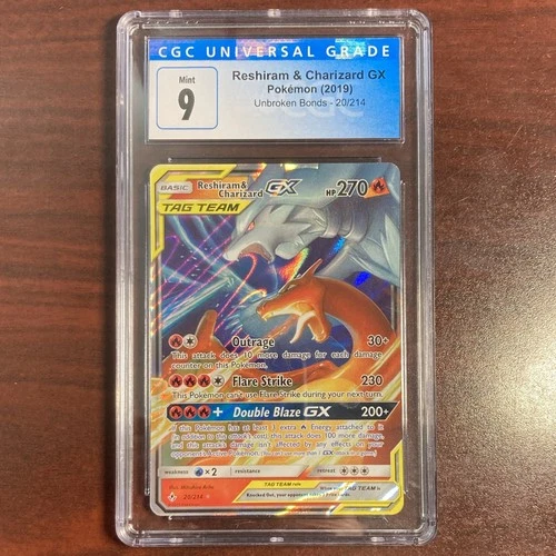 Reshiram & Charizard GX TAG TEAM Ultra Rare Holo CGC 9 Sm-Unbroken Bonds 20/214