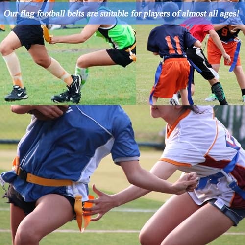 Flag Football Belts, 6/14 Players Game Kit with 6 Sets (3 Orange and 3 Blue)