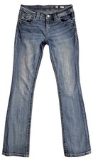 MISS ME 26 x 32 Blue FLEUR DE LIS Low-Rise Boot Distressed JEANS JE8998SBL