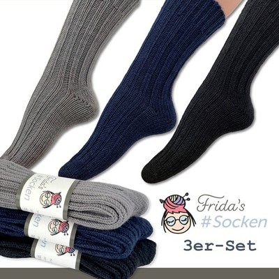 Frida's Socken 3er-Set #Blau-Grau Größe 40-45 gestrickte Wollsocken Merino