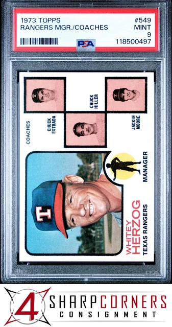 1973 Topps #549 Rangers Coaches Whitey Herzog Hof Low Pop PSA 9