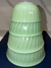 Fire King Jadeite Jadite Green Swirl Nesting Bowls (4 pc Set) -USA Vtg (A)