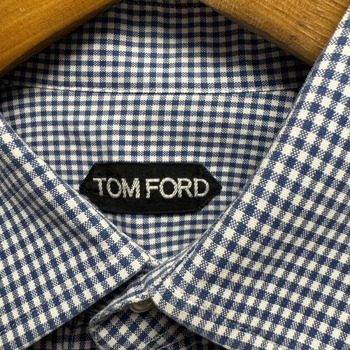 Tom Ford Men's Sz 15/38 Blue/White Checkered Button Front Cotton Dress Shirt euc - Picture 3 of 6