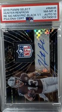 Hunter Renfrow 1/1 Rookie NFL Patch Auto, Prizm Black PSA/DNA Auto 10 NM-MT 8