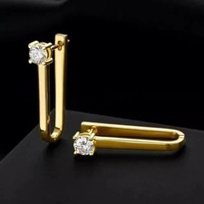 1CT Round Cut Lab Created Diamond Huggie Hoop Earrings 14K Yellow Gold Plated