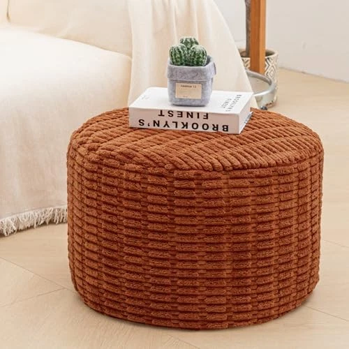 Pouf Ottoman Round Ottoman Foot Rest Foot 20"D x 20"W x 12"H Burnt Orange - Image 4 of 4