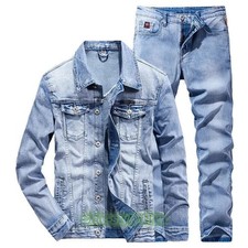 Denim Suit Men's Slim Two-piece Spring and Autumn Jacket Jeans Suit Troures New