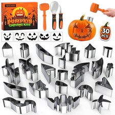 Halloween Pumpkin Carving Kit Tools: 30PCS Carving Set with Duty Stencils