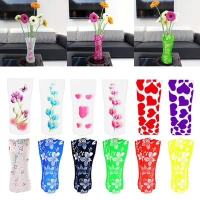 Eb 2pcs Foldable Plastic Unbreakable Transparent Flower Vase Home