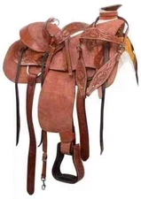 Rough Out Genuine Leather Wade Tree Horse Western Saddle With Tack Set