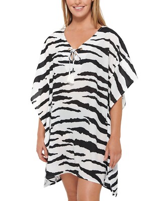 Dotti BLACK/WHITE Spell Bound Caftan Swim Cover-Up Dress, US Small