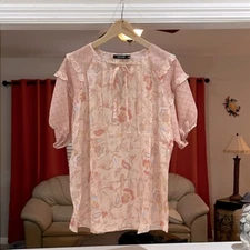 NWT Doe & Rae Flower Paisley Print Chiffon Tie at Neck Top Size L