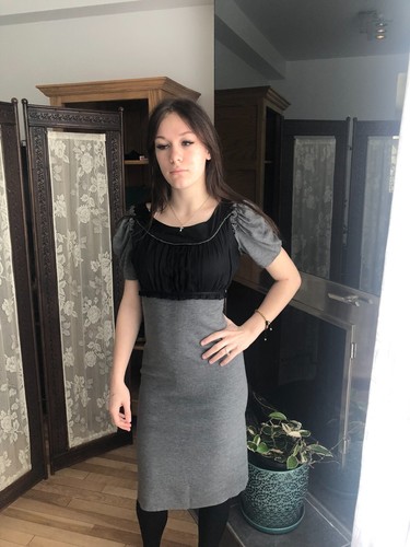 Philosophy di Alberta Ferretti Gray Black Fitted Short Sleeve Dress sz 6 - Picture 2 of 12