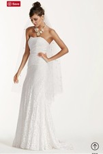 David's Bridal Gown Size 4 Galina Strapless Lace with Ribbon Detail: New w/tags