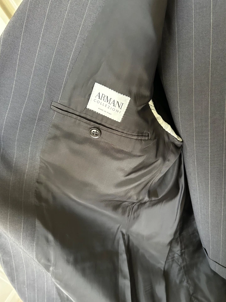 Armani Collezioni Gray Pinstripe Wool Suit 3 Button Pants 39 - Image 4 of 4