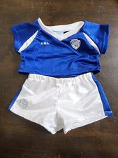 Build A Bear USA Soccer Team Uniform Outfit Sport Blue Shirt White Shorts