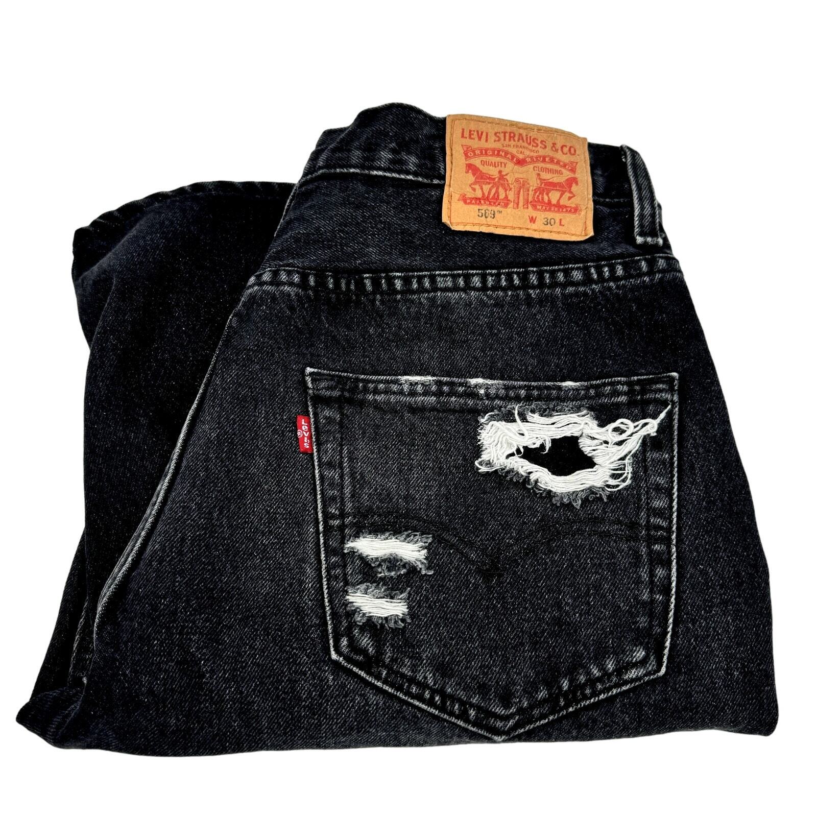 Levi's 569 Jean Shorts Mens 30 Black Denim Relaxed Loose Fit Jorts Distressed