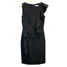 Calvin Klein Women's Sleeveless Black Ruffle Detail Knee-Length Dress Size 2