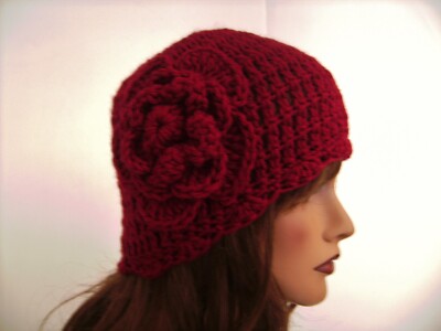 クロシェ　クランベリー　3-4y CRANBERRY FLOWER BEANIE CAP HAT BAGGY HAND CROCHET BERET SKULL CAP