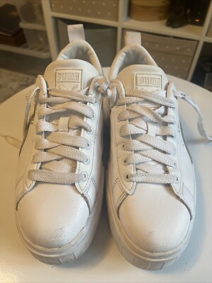 Puma Turnschuhe weiß Leder gepolstert Plateau Schuhe Damengröße UK 5