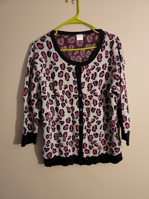 PBX Basics Women's X Llight gray, purple black Cheetah Leopard Cardigan Sweater