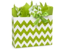 APPLE GREEN CHEVRON Design White Gift Paper VOGUE SIZE (Bag Only) 16"x6"x12.5"