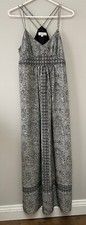 LOFT  Womens Maxi Sun Dress Black White Spaghetti Strap Lined Size 6 Beach
