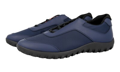 PRADA Leder Nylon Sneaker - LINEA ROSSA - Blau Schwarz Collapse NEU -  9 43