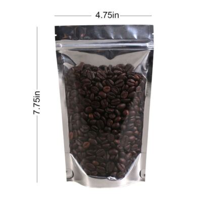 Multi-Size Glossy Clear Front Silver Back Foil Mylar Stand Up Zipper Bag S01