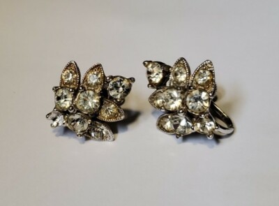 Vintage BOGOFF Clear Rhinestone Silver Tone Screw Back Costume