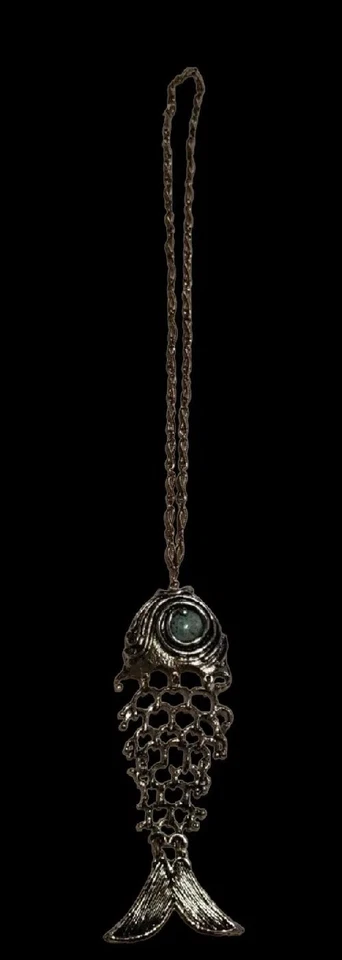 Jesus Fish Metal Link Pendant With 24" Twisted Necklace Cabochon Howelite Eye - Image 3 of 4