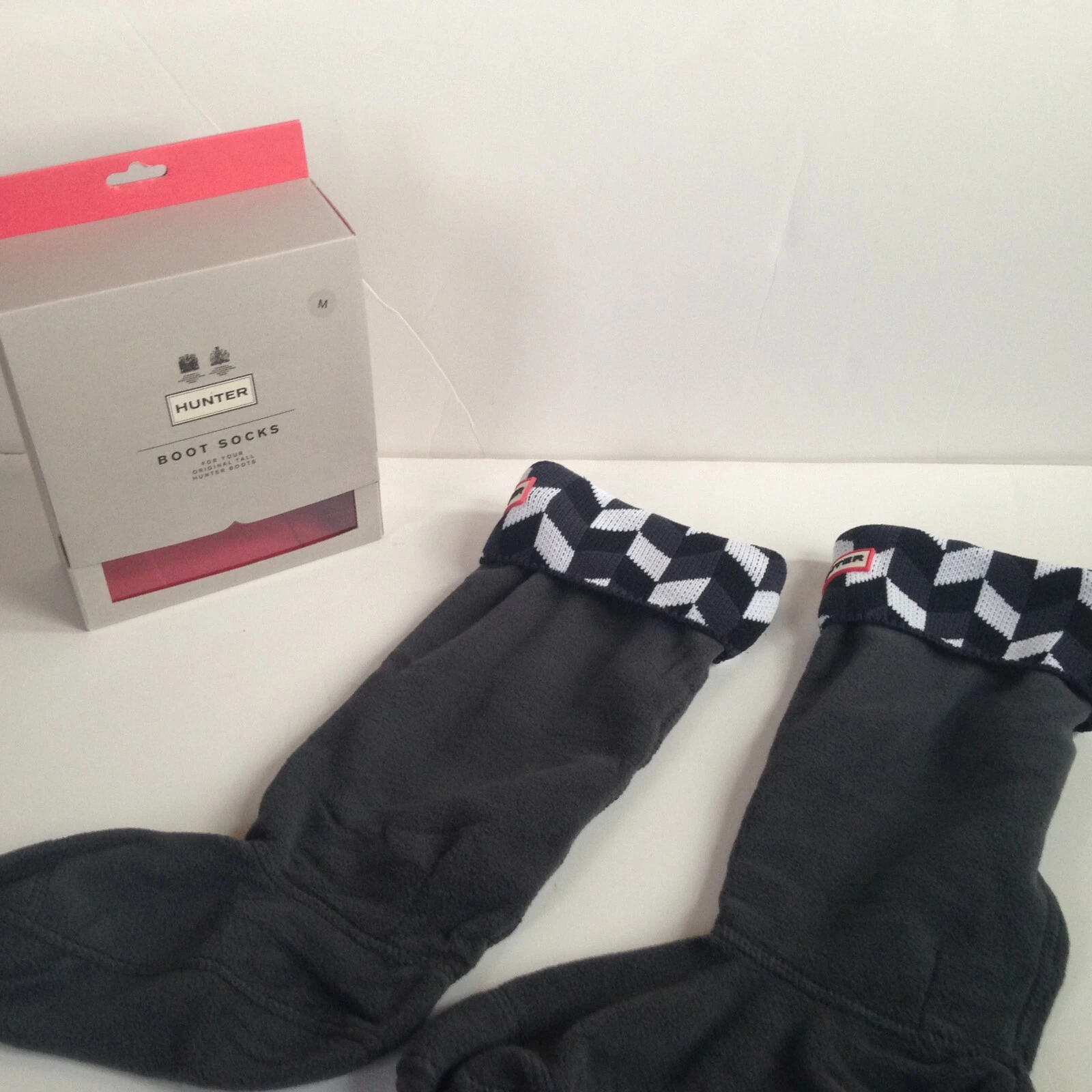 NEW! Hunter Boot Socks Women's Size Medium 5-7 Grey Black White Fleece Thermal