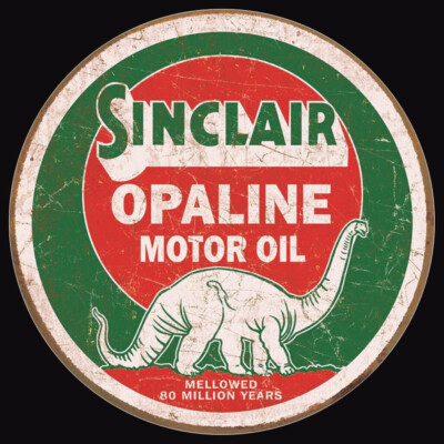 US Blechschild rund - Sinclair Opaline Motoroil Dino  ca. 30 cm Durchmesser