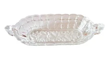 Crystal Relish Glass Tray Frosted Grapes & Leaves And Double Handled 10-1/4" L