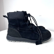 UGG Little Kids Turlock Black Leather Waterproof Leather Boots, Size 4