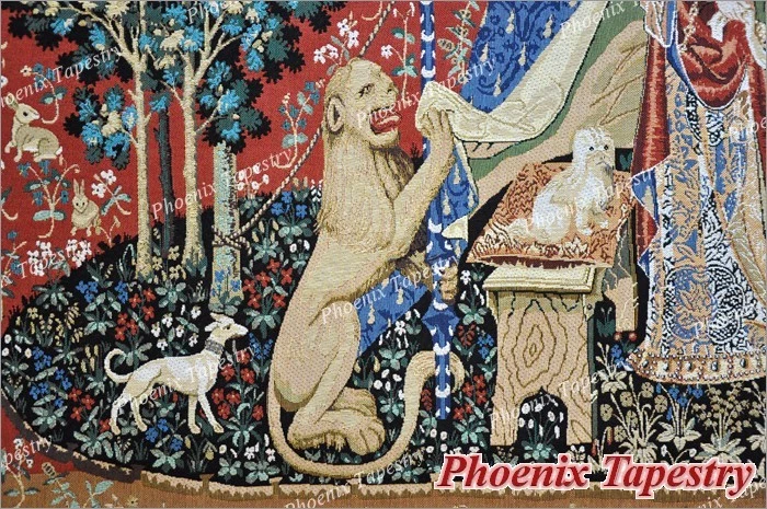 (MEDIO) DESEO La Dama y Unicornio Tapiz Medieval Colgante de Pared Tejido Jacquard Foto 4 de 4