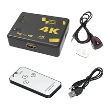  USB HUB HDMI 2.0 Cable Splitter Switcher Box Hub IR Remote Control Power 3 to 1