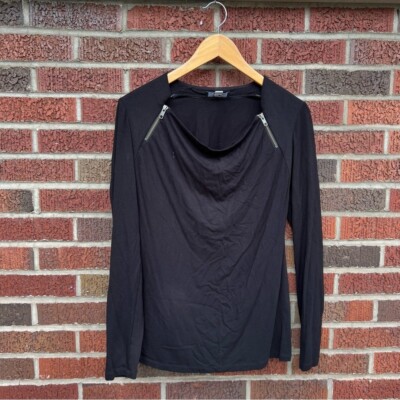 Seth Aaron Black and 2 Zipper Long Sleeve Cowl Neck Top