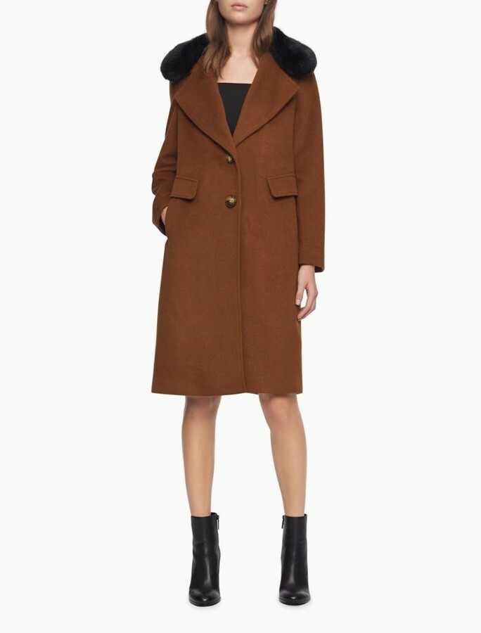 calvin klein tobacco coat Calvin Klein Women Single breasted Wool Blend Coat Tobacco Brown Sz XL