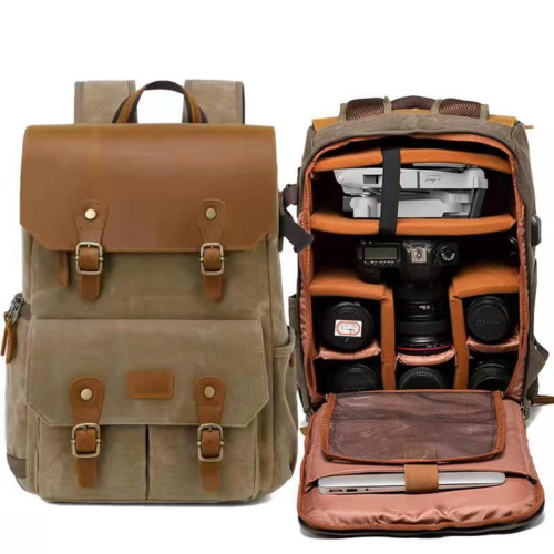 Leather Waterproof Drone Camera Bag Padded Laptop Backpack for Nikon/Canon/Sony - 第 1/18 張圖片