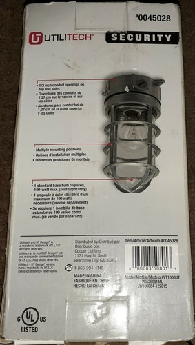 Utilitech Security Vapor Tight Ceiling Light Industrial Silver Finish - 第 2/5 張圖片